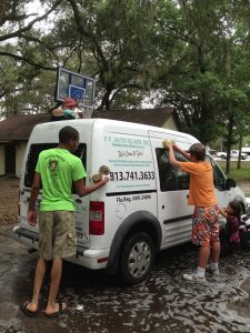 pf auto glass truck being washed